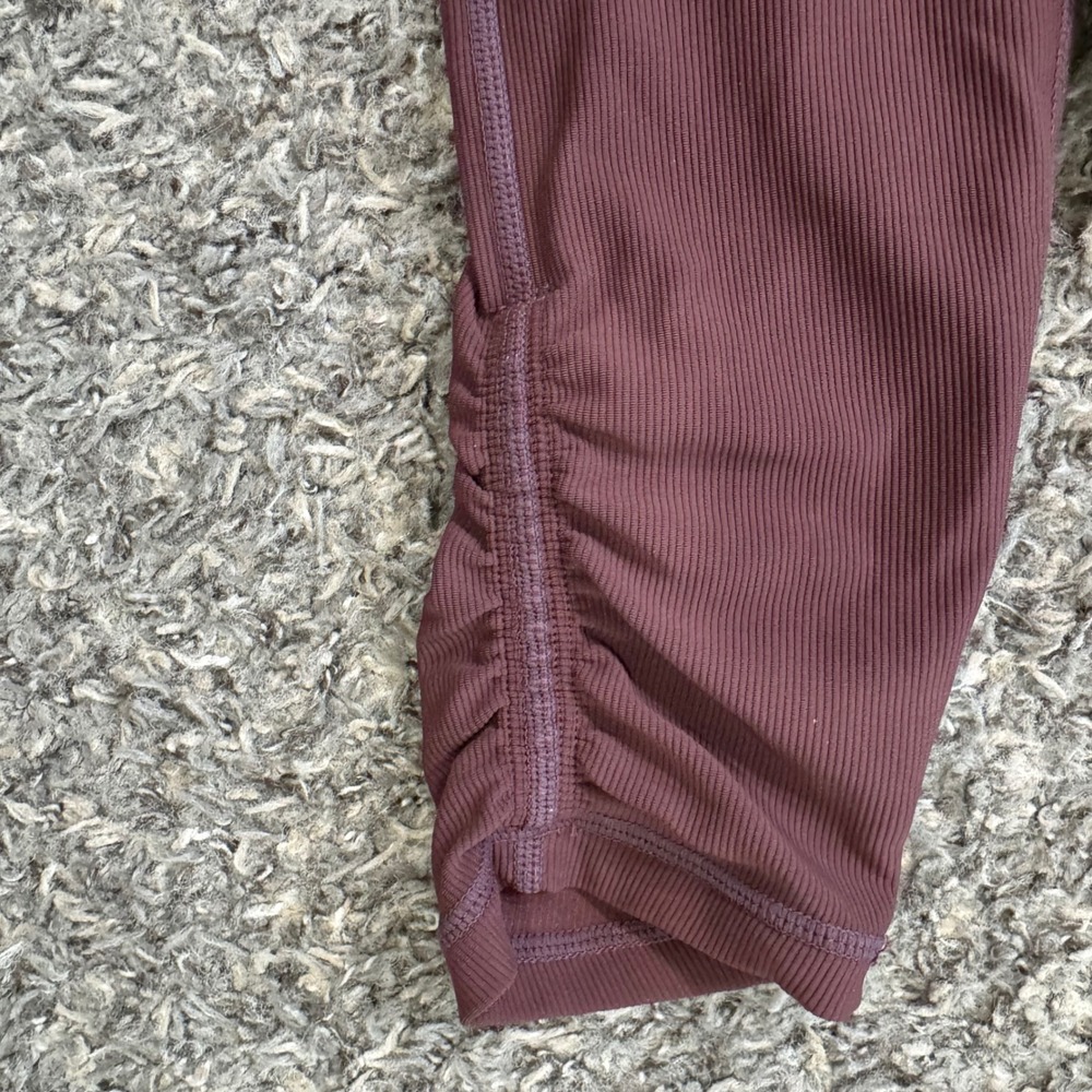 WILO The Label Ribbed High Waist Ruched Ankle Leggings Dusty Rose Women's M - Picture 7 of 7